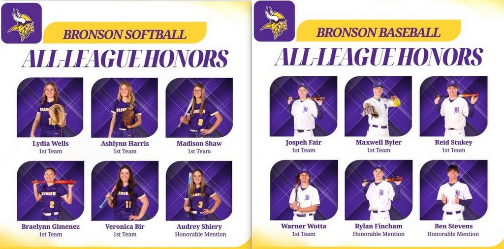 Bronson softball and baseball players named All League